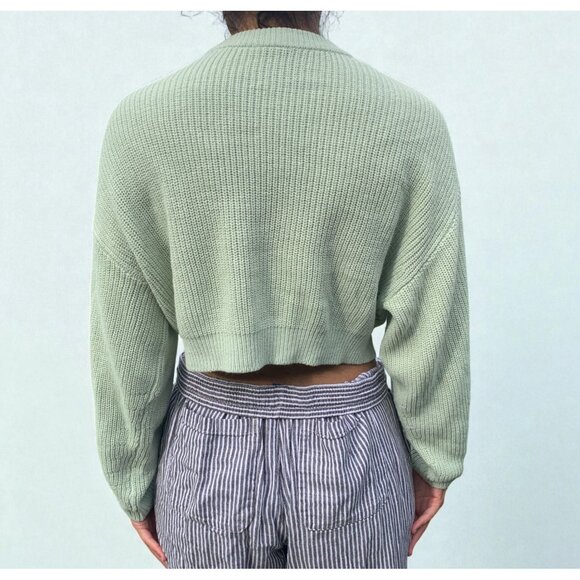 H&M Puff Sleeve Crop Ribbed Knit Sweater Pale Green Size Small Excellent Cond. - Picture 2 of 4